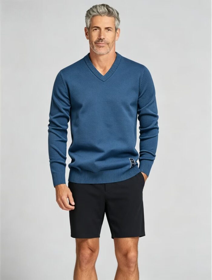 Men's Solid V Neck Long Sleeve Knit Sweater Soft Warm Business Casual Layering Base Pullover - Image 22