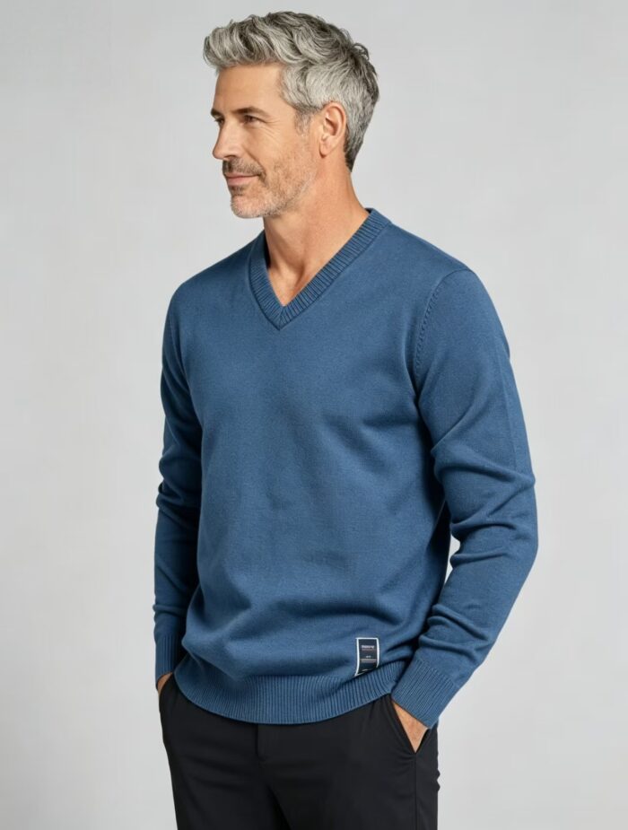 Men's Solid V Neck Long Sleeve Knit Sweater Soft Warm Business Casual Layering Base Pullover - Image 23