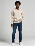 Men's Solid V Neck Long Sleeve Knit Sweater Soft Warm Business Casual Layering Base Pullover - Image 26
