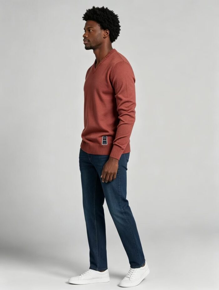 Men's Solid V Neck Long Sleeve Knit Sweater Soft Warm Business Casual Layering Base Pullover - Image 31