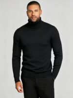 Men's Slim Fit Solid Turtleneck Long Sleeve Knit Sweater Soft Warm Fall Winter Base Layer Pullover