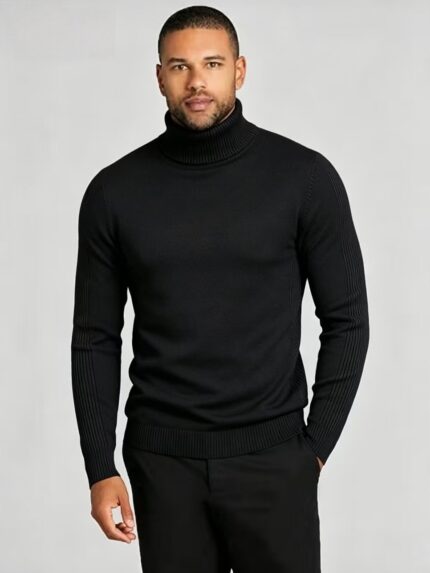 Men's Slim Fit Solid Turtleneck Long Sleeve Knit Sweater Soft Warm Fall Winter Base Layer Pullover