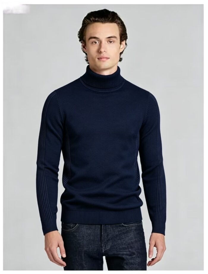 Men's Slim Fit Solid Turtleneck Long Sleeve Knit Sweater Soft Warm Fall Winter Base Layer Pullover - Image 14