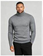 Men's Slim Fit Solid Turtleneck Long Sleeve Knit Sweater Soft Warm Fall Winter Base Layer Pullover - Image 46