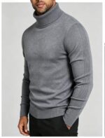 Men's Slim Fit Solid Turtleneck Long Sleeve Knit Sweater Soft Warm Fall Winter Base Layer Pullover - Image 49