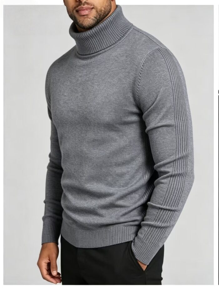 Men's Slim Fit Solid Turtleneck Long Sleeve Knit Sweater Soft Warm Fall Winter Base Layer Pullover - Image 49
