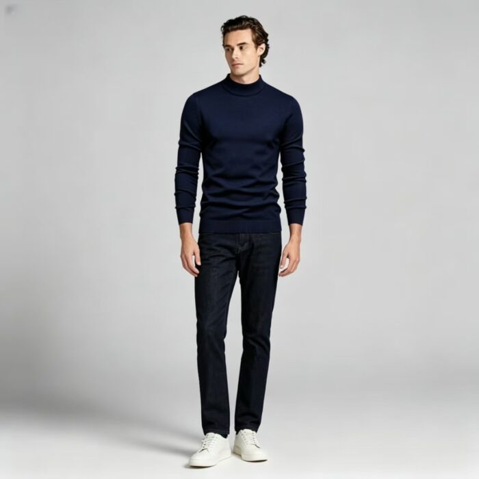 Men's Slim Fit Solid Turtleneck Long Sleeve Knit Sweater Soft Warm Fall Winter Base Layer Pullover - Image 66