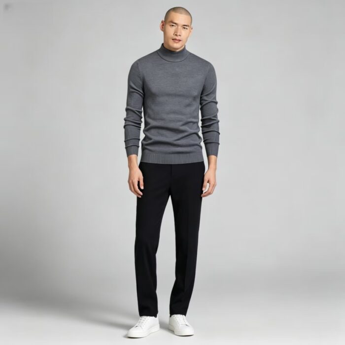 Men's Slim Fit Solid Turtleneck Long Sleeve Knit Sweater Soft Warm Fall Winter Base Layer Pullover - Image 82