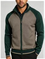 Men's Raglan Color Block Zip Up Knit Cardigan Striped Rib Collar Cuff Warm Spring Fall Casual Jacket Sweater - Image 4