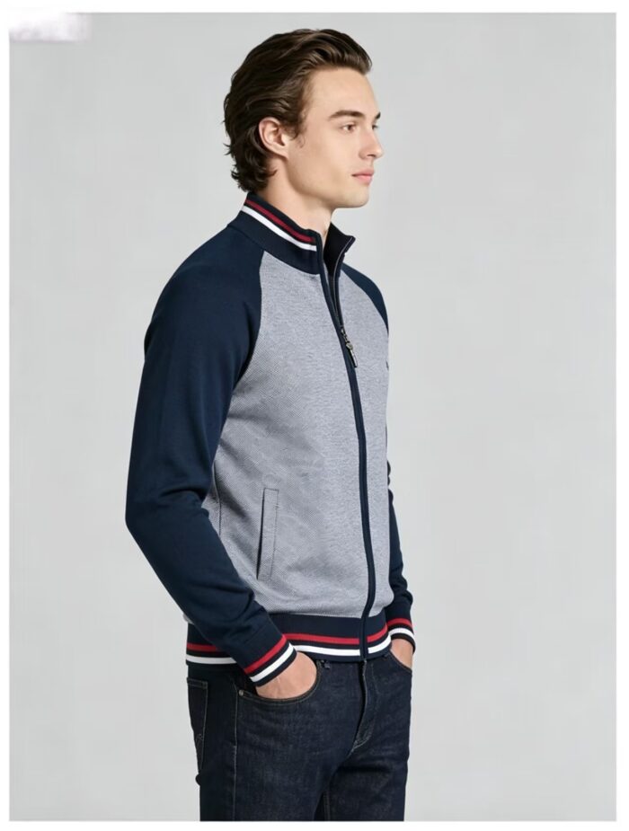 Men's Raglan Color Block Zip Up Knit Cardigan Striped Rib Collar Cuff Warm Spring Fall Casual Jacket Sweater - Image 15