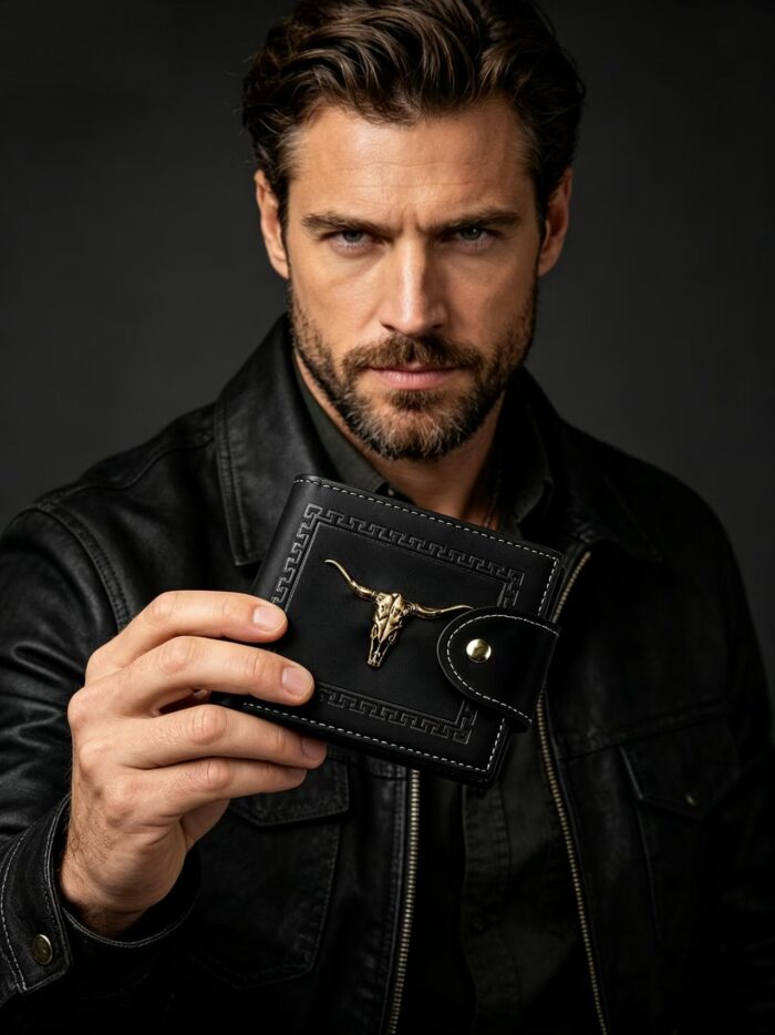Western Cow Skull RFID Snap Bifold Wallet - Image 2