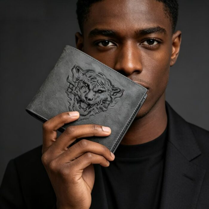 Men's Retro Embossed Tiger RFID Protective Bifold Wallet Multi Compartment Daily Travel Cash Card Organizer - Image 3