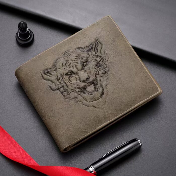Men's Retro Embossed Tiger RFID Protective Bifold Wallet Multi Compartment Daily Travel Cash Card Organizer - Image 5