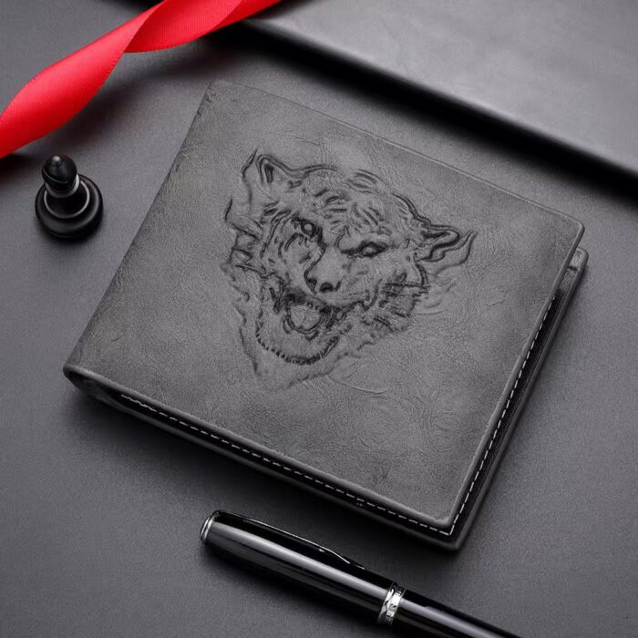 Men's Retro Embossed Tiger RFID Protective Bifold Wallet Multi Compartment Daily Travel Cash Card Organizer - Image 6