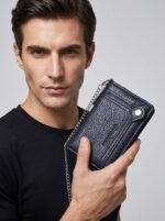 Men's Wearable Anti-Lost Chain RFID Trifold Wallet Multi Compartment Coin Card Cash Travel Organizer - Image 26