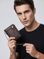 Men's Wearable Anti-Lost Chain RFID Trifold Wallet Multi Compartment Coin Card Cash Travel Organizer - Image 24