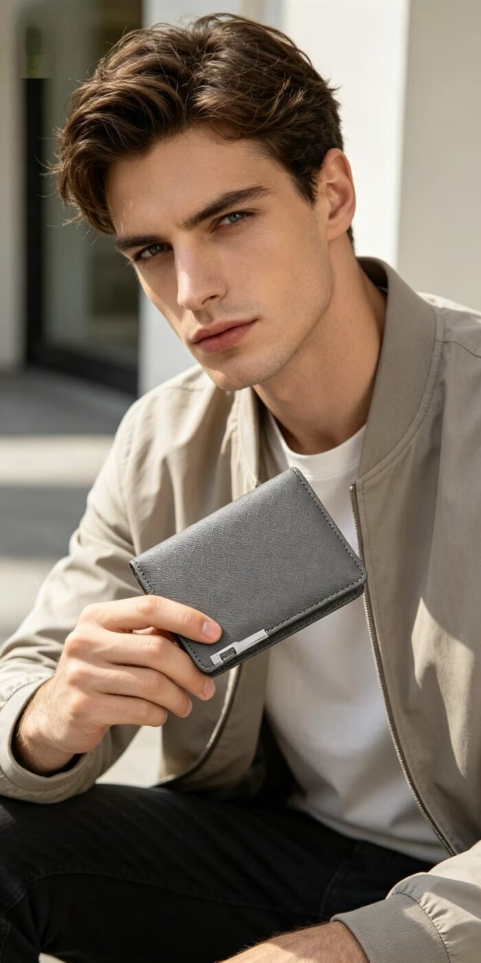 Men's Crosshatch Faux Leather Bifold Wallet Metal Decor Card Cash Holder RFID Blocking Slim Purse - Image 4