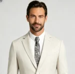 Men's 2 Piece Slim Fit Suit Two-Button Notch Lapel Linen-Blend Business Wedding Casual Suit Set - Image 2
