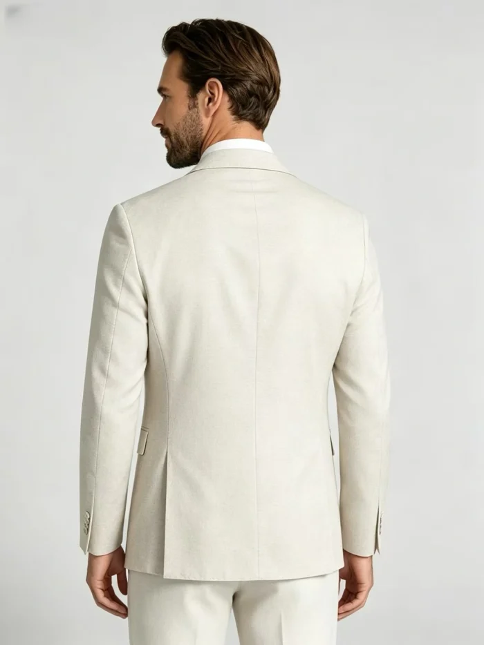 Men's 2 Piece Slim Fit Suit Two-Button Notch Lapel Linen-Blend Business Wedding Casual Suit Set - Image 3