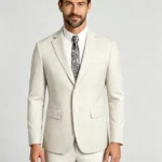 Men's 2 Piece Slim Fit Suit Two-Button Notch Lapel Linen-Blend Business Wedding Casual Suit Set
