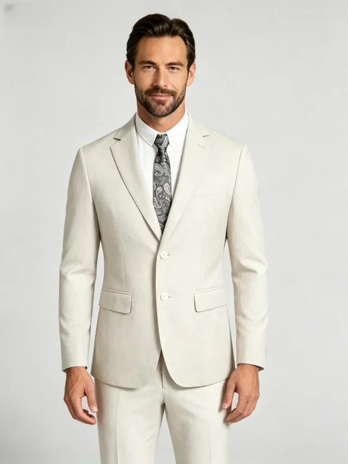 Men's 2 Piece Slim Fit Suit Two-Button Notch Lapel Linen-Blend Business Wedding Casual Suit Set - Image 4