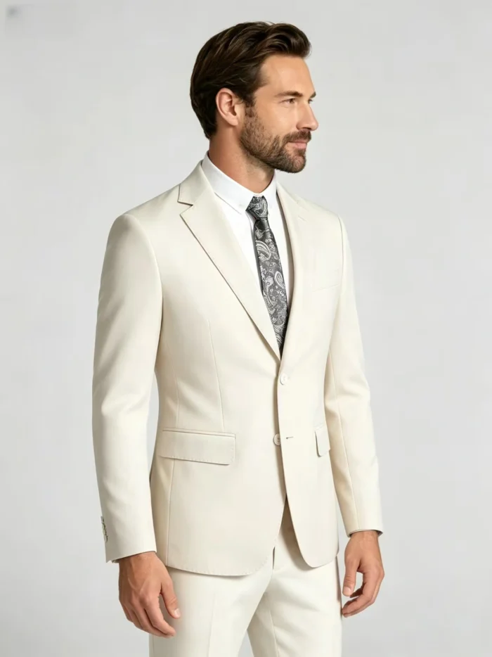 Men's 2 Piece Slim Fit Suit Two-Button Notch Lapel Linen-Blend Business Wedding Casual Suit Set - Image 5