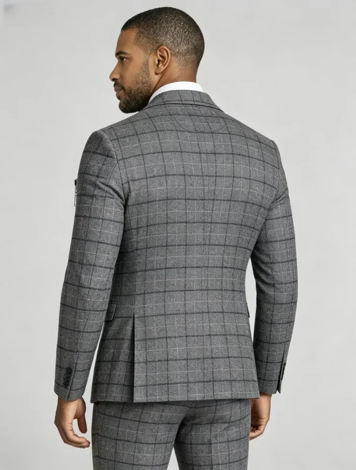 Men's Slim Fit Plaid 3 Piece Suit (Blazer + Vest + Trousers) - Image 2