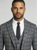 Men's Slim Fit Plaid 3 Piece Suit (Blazer + Vest + Trousers) - Image 4