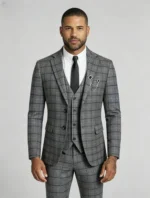 Men's Slim Fit Plaid 3 Piece Suit (Blazer + Vest + Trousers) - Image 5