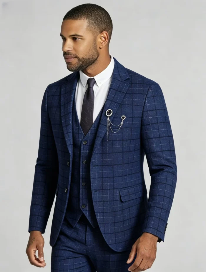 Men's Slim Fit Plaid 3 Piece Suit (Blazer + Vest + Trousers) - Image 7