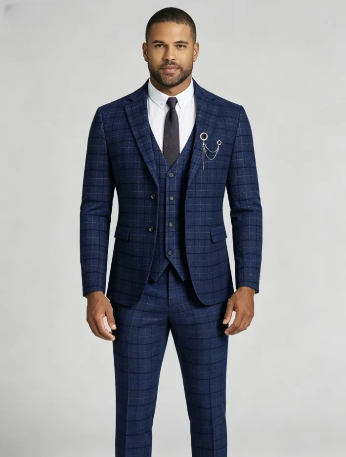 Men's Slim Fit Plaid 3 Piece Suit (Blazer + Vest + Trousers) - Image 9