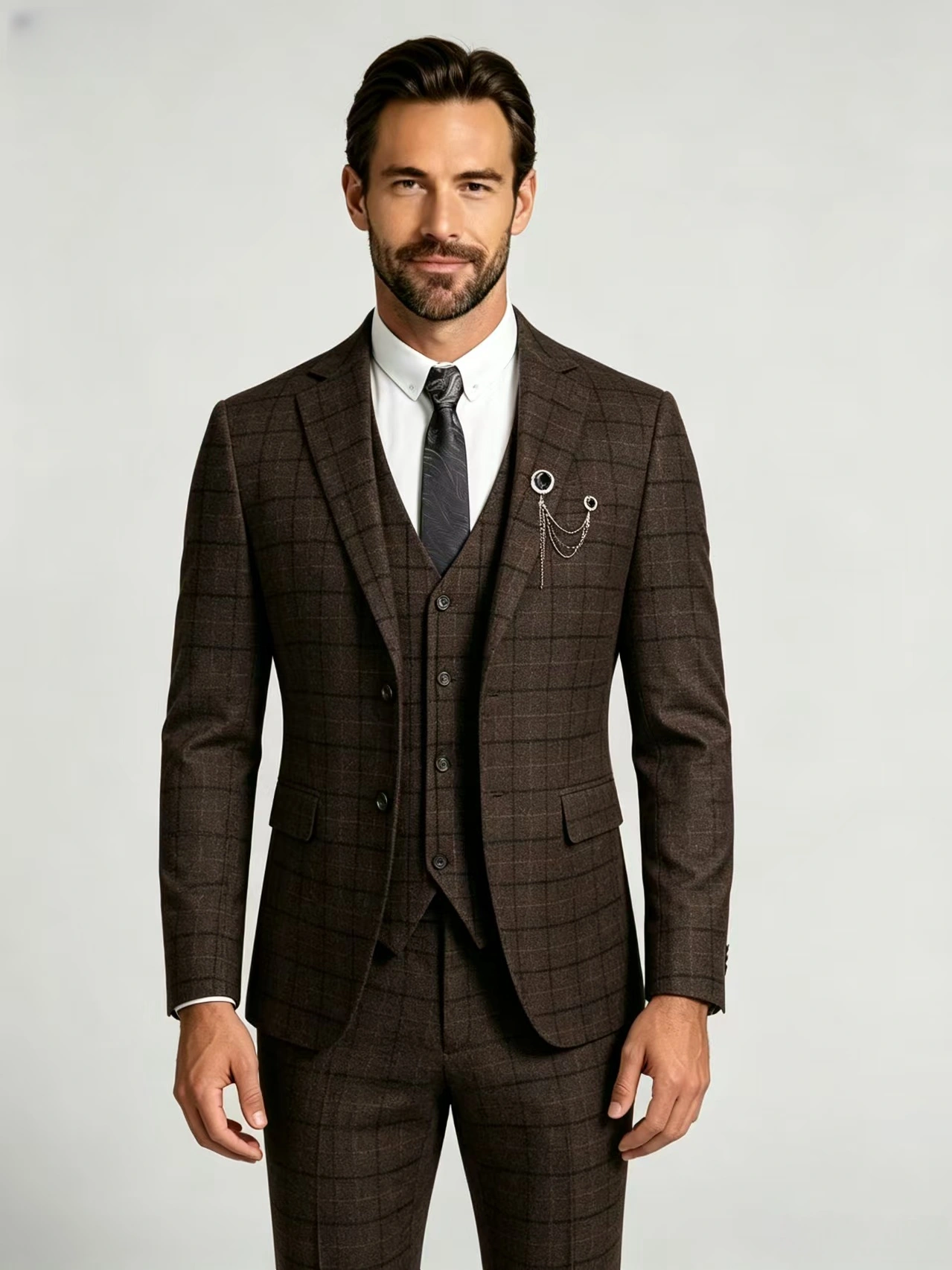 微信图片_20260619170021_20_13 Men's Slim Fit Plaid 3 Piece Suit (Blazer + Vest + Trousers) - Image 1