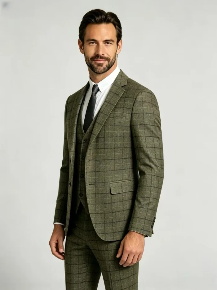 Men's Slim Fit Plaid 3 Piece Suit (Blazer + Vest + Trousers) - Image 15