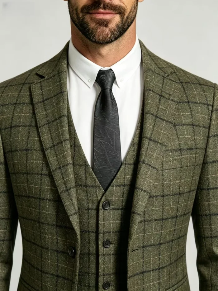 Men's Slim Fit Plaid 3 Piece Suit (Blazer + Vest + Trousers) - Image 16