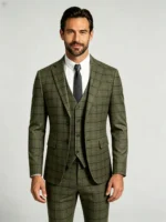 Men's Slim Fit Plaid 3 Piece Suit (Blazer + Vest + Trousers) - Image 17