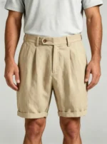 Men's Pleated Roll Cuff Linen Blend Knee Length Shorts Summer Vacation Casual Shorts - Image 8
