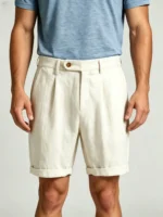 Men's Pleated Roll Cuff Linen Blend Knee Length Shorts Summer Vacation Casual Shorts - Image 10