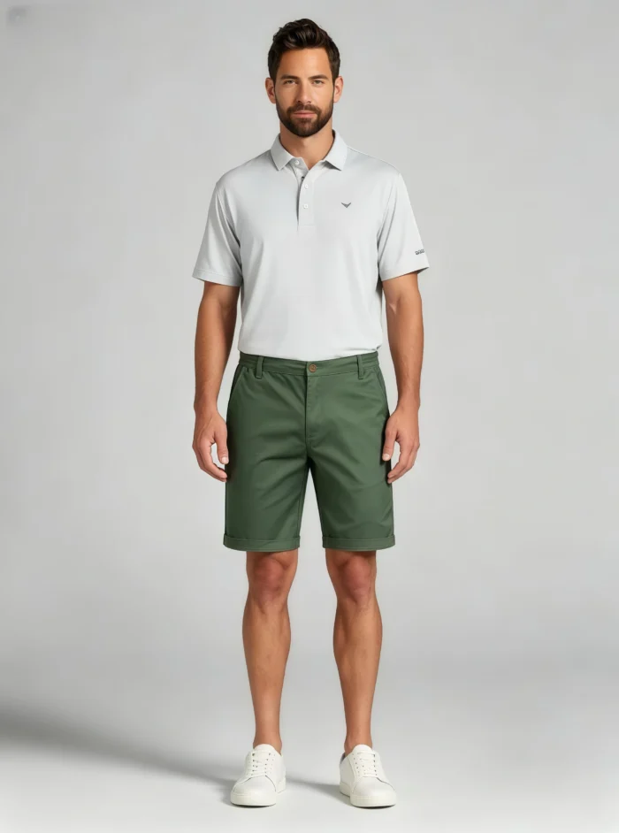 Men's Elastic Waist Roll Cuff Knee Length Chino Shorts Summer Casual Work Shorts - Image 11