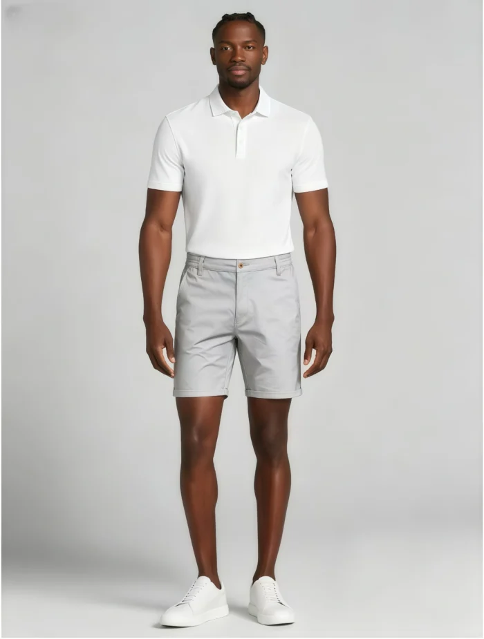 Men's Elastic Waist Roll Cuff Knee Length Chino Shorts Summer Casual Work Shorts - Image 20