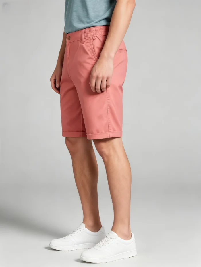 Men's Elastic Waist Roll Cuff Knee Length Chino Shorts Summer Casual Work Shorts - Image 28