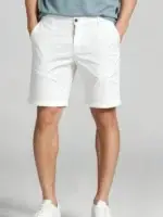 Men's Elastic Waist Roll Cuff Knee Length Chino Shorts Summer Casual Work Shorts