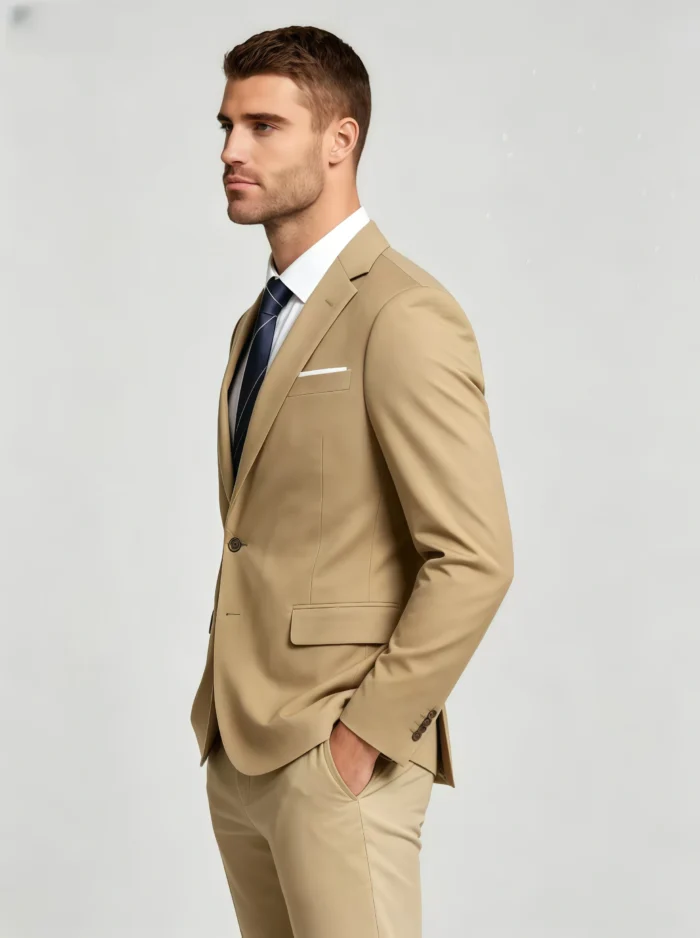 Men's Slim Fit 2 Piece Suit One-Button Notch Lapel Solid Business Wedding Formal Suit Set - Image 7