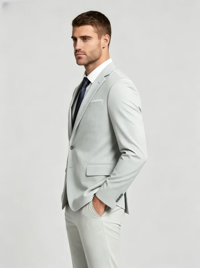 Men's Slim Fit 2 Piece Suit One-Button Notch Lapel Solid Business Wedding Formal Suit Set - Image 11