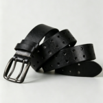 Minimalist Black Oil-wax Full Grain Leather Gunmetal Square Pin Buckle Men Belt