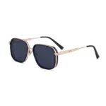 Minimalist Black Gold Double Trim Square Dark Gray Polarized Sunglasses Unisex