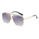 Minimalist Double Bridge Black Metal Half Rim Light Blue Gradient Pilot Sunglasses Unisex