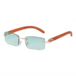 Minimalist Rimless Wood Temple Gold Square Dark Gray Polarized Sunglasses Unisex