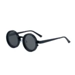 Minimalist Rivet Thick Round Solid Black Vintage Polarized Sunglasses Unisex