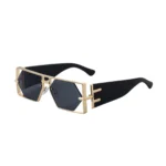 Minimalist Hollow Thick Frame Black Gold Hexagon Gradient Purple Sunglasses Unisex