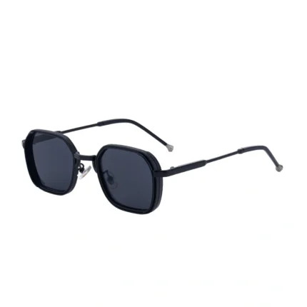 Minimalist Textured Black Frame Thin Metal Octagon Dark Gray Polarized Sunglasses Unisex